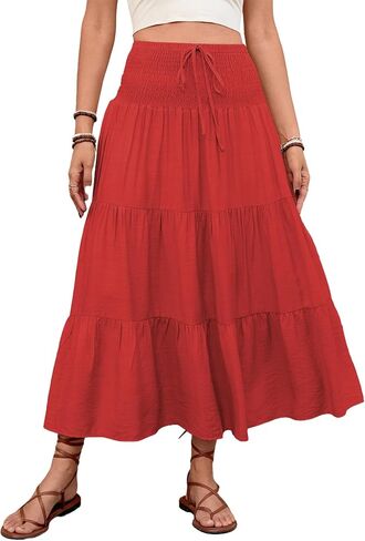 BARASA Womens Boho Maxi Skirt 2026 High Waist Tiered A Line Beach Summer Flowy Ruffle Long Skirts for Vacation in Saudi Arabia