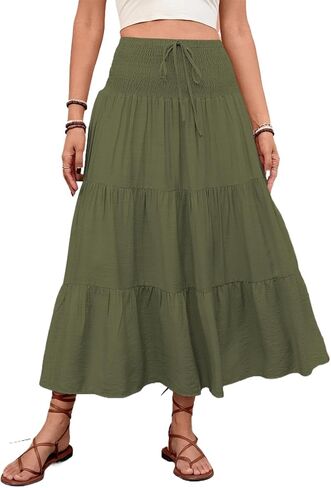 BARASA Womens Boho Maxi Skirt 2026 High Waist Tiered A Line Beach Summer Flowy Ruffle Long Skirts for Vacation in Saudi Arabia