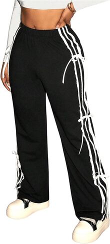 SOLY HUX Women's Y2k Pants Side Striped Bowknot Wide Leg Casual Sweatpants Streetwear in Saudi Arabia