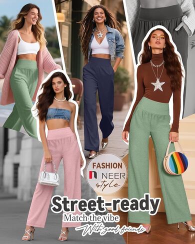 Neer 4 Pack Women's Wide Leg Yoga Pants High Waist Casual Sweatpants Loose Cozy Lounge Pajama Flowy Pants with Pockets(Black, Dark Blue, Turquoise, Pink,Medium) in Saudi Arabia