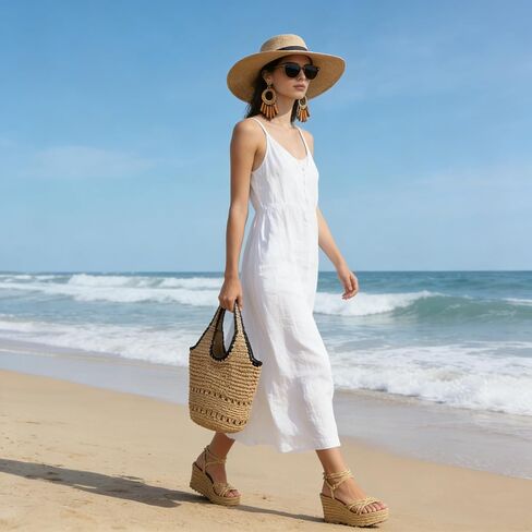 حقيبة الشاطئ من جولك للنساء، حقيبة يد الرافية كبيرة للصيف للشاطئ، حقائب كتف منسوجة بوهو للعطلات مع سحاب in Kuwait