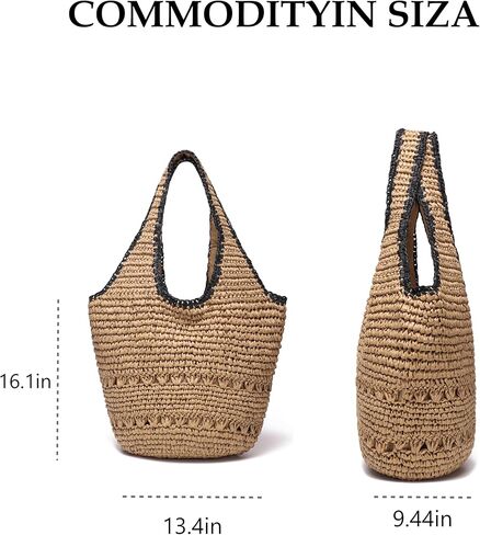 حقيبة الشاطئ من جولك للنساء، حقيبة يد الرافية كبيرة للصيف للشاطئ، حقائب كتف منسوجة بوهو للعطلات مع سحاب in Kuwait