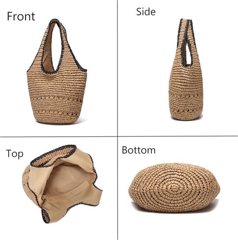 حقيبة الشاطئ من جولك للنساء، حقيبة يد الرافية كبيرة للصيف للشاطئ، حقائب كتف منسوجة بوهو للعطلات مع سحاب in Kuwait