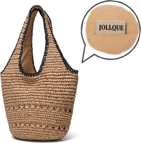 حقيبة الشاطئ من جولك للنساء، حقيبة يد الرافية كبيرة للصيف للشاطئ، حقائب كتف منسوجة بوهو للعطلات مع سحاب in Kuwait