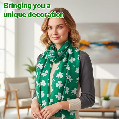 St. Patrick's Day Scarves, 1PCS Green Shamrock Clover Valentine Scarf for Women, Plant and Flower Prints Irish Scarf for Girl, Teacher & Nurse, Green in Kuwait