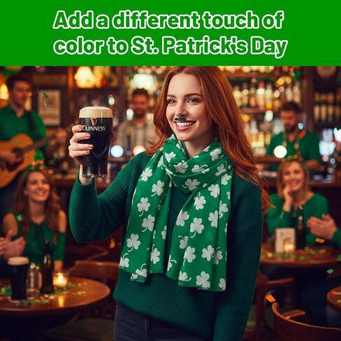 St. Patrick's Day Scarves, 1PCS Green Shamrock Clover Valentine Scarf for Women, Plant and Flower Prints Irish Scarf for Girl, Teacher & Nurse, Green in Kuwait