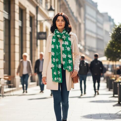 St. Patrick's Day Scarves, 1PCS Green Shamrock Clover Valentine Scarf for Women, Plant and Flower Prints Irish Scarf for Girl, Teacher & Nurse, Green in Kuwait