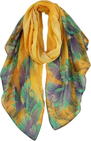 GERINLY Yellow Scarfs with Large Purple Green Leaves Print, Mardi Gras Theme Wrap Shawl for Women in Kuwait