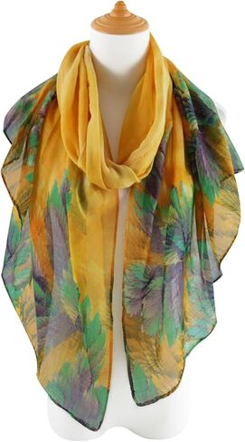 GERINLY Yellow Scarfs with Large Purple Green Leaves Print, Mardi Gras Theme Wrap Shawl for Women in Kuwait