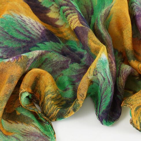GERINLY Yellow Scarfs with Large Purple Green Leaves Print, Mardi Gras Theme Wrap Shawl for Women in Kuwait