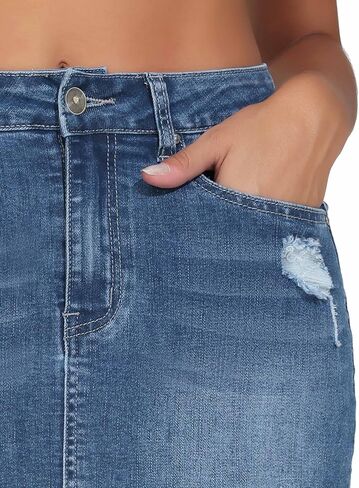 THE GYM PEOPLE Women's Ripped Denim Mini Skirts Stretchy Frayed Raw Hem Casual Trendy Jean Skirt with Pockets in Saudi Arabia
