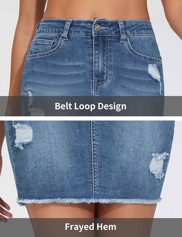 THE GYM PEOPLE Women's Ripped Denim Mini Skirts Stretchy Frayed Raw Hem Casual Trendy Jean Skirt with Pockets in Saudi Arabia