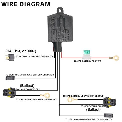 H4 تسخير التتابع للتحكم في المصابيح الأمامية ثنائية زينون HID، ترقية 35 وات 55 وات 9003 مجموعة أسلاك بطارية عالية منخفضة الشعاع مع تصميم مقاوم للماء وصمام أمان in Kuwait