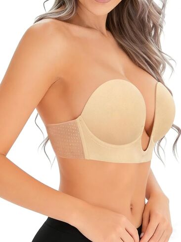 U-Shaped Invisible Bra Women's Sticky Push Up Backless Strapless Deep Plunge Invisible Padded Self Adhesive Bras in Saudi Arabia