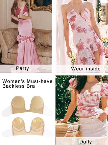U-Shaped Invisible Bra Women's Sticky Push Up Backless Strapless Deep Plunge Invisible Padded Self Adhesive Bras in Saudi Arabia