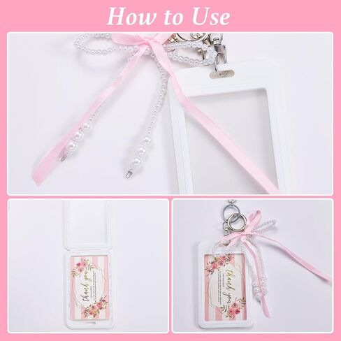 مجموعتان من حامل بطاقات الصور الفوتوغرافية مع حامل شارات لطيف بفيونكة لؤلؤية لبطاقات مقاس 3.35 بوصة × 2.07 بوصة مزخرفة واقية من الأكريليك الصلب الشفاف لبطاقات الصور الفوتوغرافية وبطاقة الهوية البنكية وحقيبة بطاقات سحرية in Kuwait