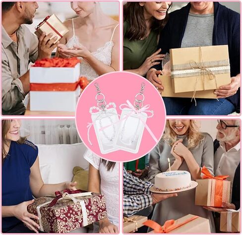 مجموعتان من حامل بطاقات الصور الفوتوغرافية مع حامل شارات لطيف بفيونكة لؤلؤية لبطاقات مقاس 3.35 بوصة × 2.07 بوصة مزخرفة واقية من الأكريليك الصلب الشفاف لبطاقات الصور الفوتوغرافية وبطاقة الهوية البنكية وحقيبة بطاقات سحرية in Kuwait