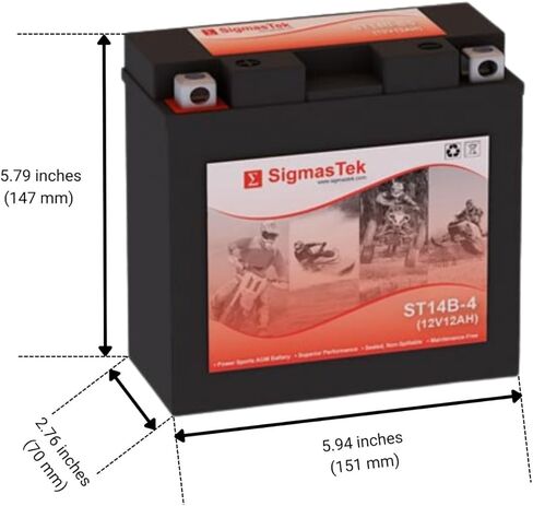 بطارية دراجة نارية أصلية SigmasTek ST14B-4 SLA AGM، 210CCA in Saudi Arabia
