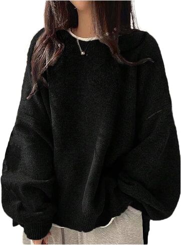 Verdusa Women's Fall Clothes Cozy Oversized Sweaters Lantern Sleeve Drop Shoulder Knit Pullovers in Saudi Arabia