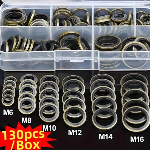 130pcs Set of Automotive Oil Pan Drain Plug Gaskets - Including Drain Bolt Gasket, Rubber Gasket, and Replaceable Seal in Saudi Arabia