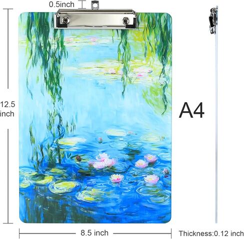 Monet Acrylic Clipboard Cute Clip Board Standard A4 Letter Size 8.5" x 12" Clipboards Decorative for Nurse Worker Office in Saudi Arabia