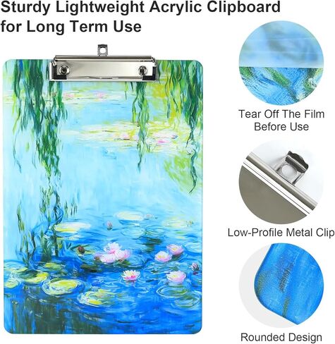 Monet Acrylic Clipboard Cute Clip Board Standard A4 Letter Size 8.5" x 12" Clipboards Decorative for Nurse Worker Office in Saudi Arabia