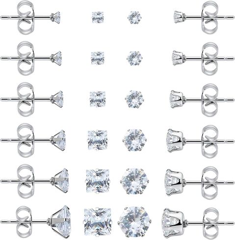 12 Pairs Stud Earrings for Men Stainless Steel Men Earrings Studs Cubic Zirconia in Saudi Arabia