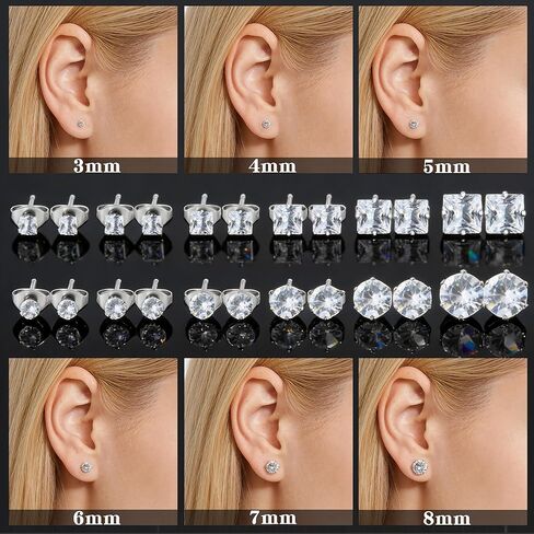 12 Pairs Stud Earrings for Men Stainless Steel Men Earrings Studs Cubic Zirconia in Saudi Arabia
