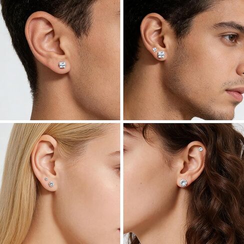 12 Pairs Stud Earrings for Men Stainless Steel Men Earrings Studs Cubic Zirconia in Saudi Arabia