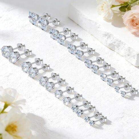 12 Pairs Stud Earrings for Men Stainless Steel Men Earrings Studs Cubic Zirconia in Saudi Arabia