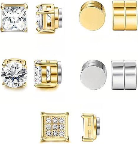 5 Pairs Magnetic Earrings for Men and Women, Non-Piercing Clip On Stud Earrings Set, 4 Pairs Gold and 1 Pair Silver for Sensitive Ears, Stylish Everyday Wear in Kuwait