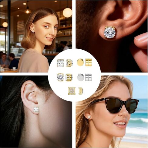 5 Pairs Magnetic Earrings for Men and Women, Non-Piercing Clip On Stud Earrings Set, 4 Pairs Gold and 1 Pair Silver for Sensitive Ears, Stylish Everyday Wear in Kuwait