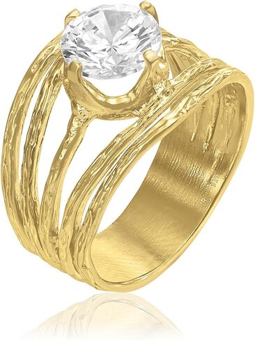 JEAN RACHEL JEWELRY خاتم من الفضة الإسترليني مطلي بالذهب عيار 14 قيراط مع تصميم عتيق من الزركونيا المكعبة العائمة 3.40 TCW - لا يسبب الحساسية، وخالي من الرصاص والنيكل - خواتم بيان مصنوعة يدويًا للنساء in Saudi Arabia