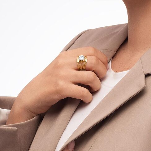 JEAN RACHEL JEWELRY خاتم من الفضة الإسترليني مطلي بالذهب عيار 14 قيراط مع تصميم عتيق من الزركونيا المكعبة العائمة 3.40 TCW - لا يسبب الحساسية، وخالي من الرصاص والنيكل - خواتم بيان مصنوعة يدويًا للنساء in Saudi Arabia