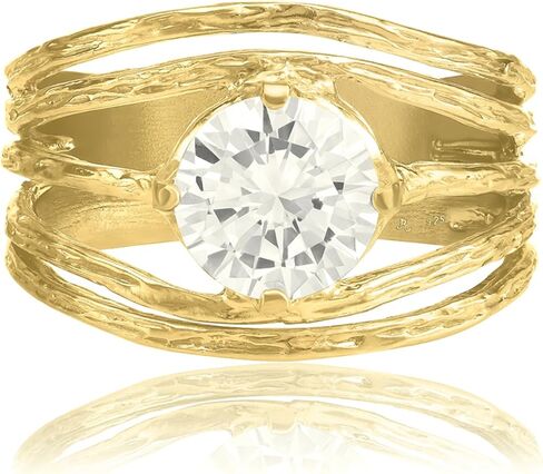 JEAN RACHEL JEWELRY خاتم من الفضة الإسترليني مطلي بالذهب عيار 14 قيراط مع تصميم عتيق من الزركونيا المكعبة العائمة 3.40 TCW - لا يسبب الحساسية، وخالي من الرصاص والنيكل - خواتم بيان مصنوعة يدويًا للنساء in Saudi Arabia