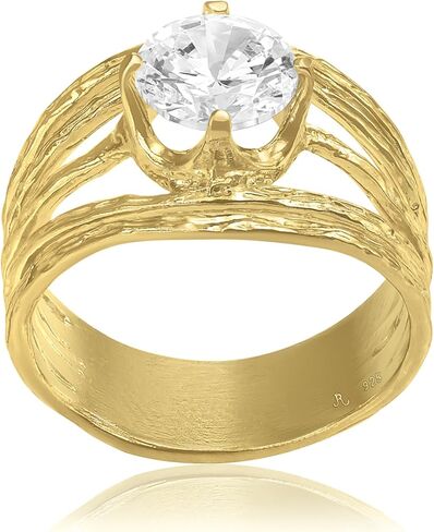 JEAN RACHEL JEWELRY خاتم من الفضة الإسترليني مطلي بالذهب عيار 14 قيراط مع تصميم عتيق من الزركونيا المكعبة العائمة 3.40 TCW - لا يسبب الحساسية، وخالي من الرصاص والنيكل - خواتم بيان مصنوعة يدويًا للنساء in Saudi Arabia