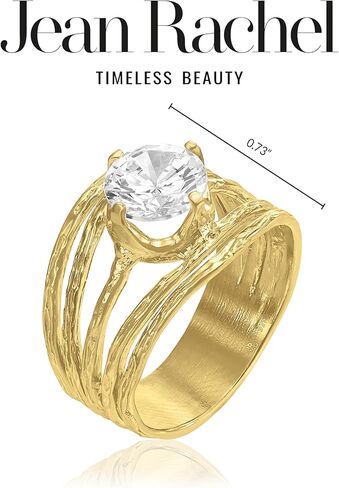 JEAN RACHEL JEWELRY خاتم من الفضة الإسترليني مطلي بالذهب عيار 14 قيراط مع تصميم عتيق من الزركونيا المكعبة العائمة 3.40 TCW - لا يسبب الحساسية، وخالي من الرصاص والنيكل - خواتم بيان مصنوعة يدويًا للنساء in Saudi Arabia
