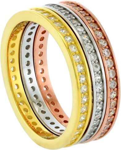 Tricolor Sterling Silver Channel Pave CZ 3-Stack Eternity Ring Set for Women 6mm wide size 6 10 in Saudi Arabia