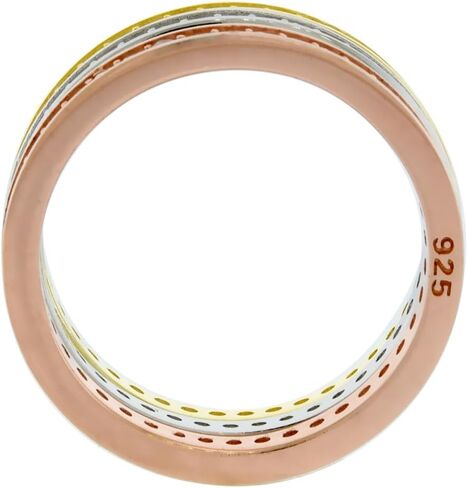 Tricolor Sterling Silver Channel Pave CZ 3-Stack Eternity Ring Set for Women 6mm wide size 6 10 in Saudi Arabia