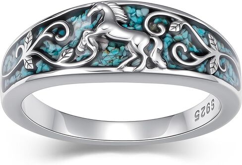 TwoAnts Turquoise Ring for Women 925 Sterling Silver Turquoise Western Ring Country Jewelry Western Jewelry Mother's Day Gifts for Women Girlfriend Mom in Kuwait