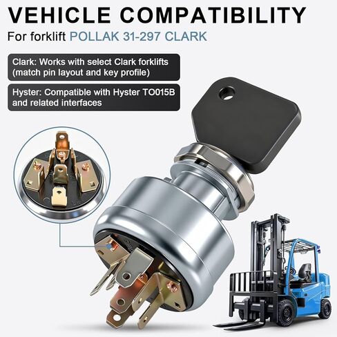 مفتاح تشغيل الإشعال 4292483 - يحل محل Pollak 31-297 / Clark 2782017 - متوافق مع الرافعات الشوكية Hyster/Clark، 4 أوضاع، مع مفتاحين in Kuwait