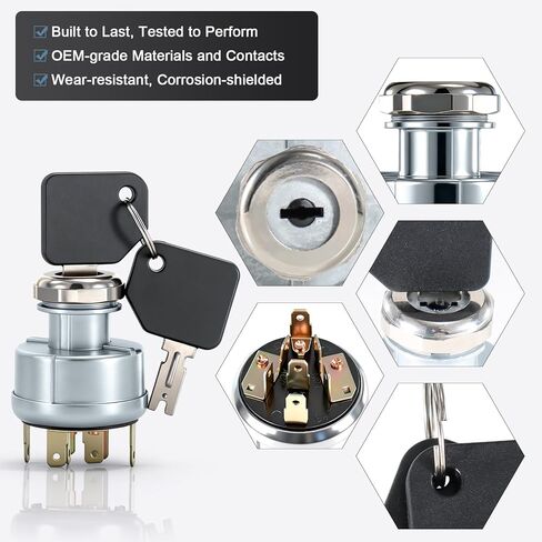 مفتاح تشغيل الإشعال 4292483 - يحل محل Pollak 31-297 / Clark 2782017 - متوافق مع الرافعات الشوكية Hyster/Clark، 4 أوضاع، مع مفتاحين in Kuwait