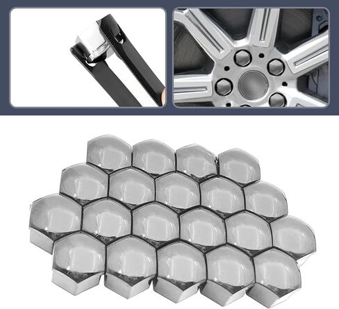 20PCS Car Lug Nut Covers, 21mm Hexagonal Wheel Lug Nut Covers, Scratch-resistant Rust-Proof Auto Hub Bolt Head Protector, with Remover Clip, Universal Nut Tire Screws for Most Cars(Silver) in Saudi Arabia