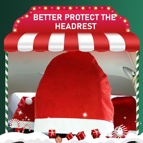 4 PCS Santa Claus Hat Car Headrest Covers, 13.39" x 13.39" Creative Santa Head Rest Cover, Soft Scratch-Proof Headrest Protector, Universal Christmas Car Decoration Accessories (Red) in Saudi Arabia