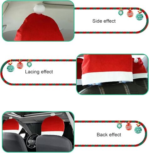 4 PCS Santa Claus Hat Car Headrest Covers, 13.39" x 13.39" Creative Santa Head Rest Cover, Soft Scratch-Proof Headrest Protector, Universal Christmas Car Decoration Accessories (Red) in Saudi Arabia