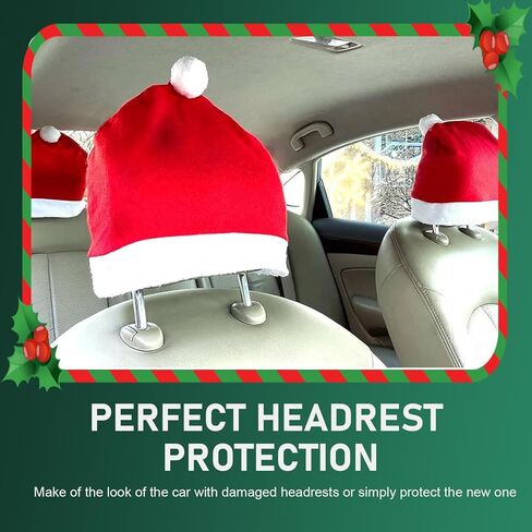4 PCS Santa Claus Hat Car Headrest Covers, 13.39" x 13.39" Creative Santa Head Rest Cover, Soft Scratch-Proof Headrest Protector, Universal Christmas Car Decoration Accessories (Red) in Saudi Arabia