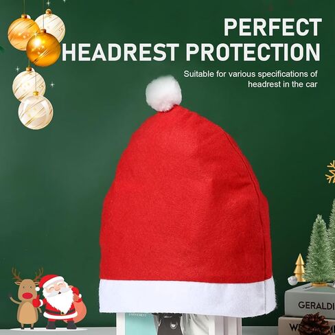 4 PCS Santa Claus Hat Car Headrest Covers, 13.39" x 13.39" Creative Santa Head Rest Cover, Soft Scratch-Proof Headrest Protector, Universal Christmas Car Decoration Accessories (Red) in Saudi Arabia