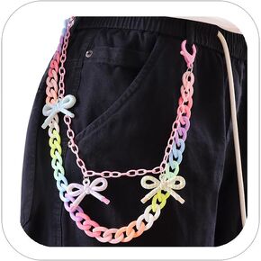 Rainbow Pants Chain Acrylic Bow Trousers Chain Colorful Lovely Layered Punk Jean Belt Chain for Women Bag Wallet Key Chain in Saudi Arabia