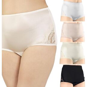 Premium Women's High Waisted Full Brief Nylon Panties with Lace Insets and Satin Finish – 4-Pack – Includes Dust Bag in Saudi Arabia