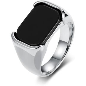 Kemstone Men’s Stainless Steel Black Onyx Style Signet Ring – Classic Rectangle Minimalist Band in Kuwait